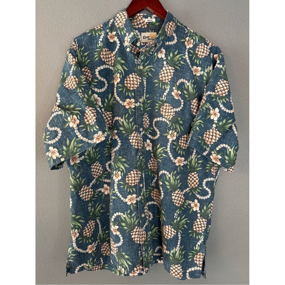Reyn Spooner Hawaiian Aloha Shirt Mens XL Blue Pineapple Floral Limited Issue